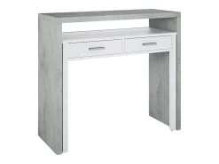 Secretária Billings, Secretária com tampo extensível, Secretária PC com 2 gavetas, 99x36h88 cm, Cimento e Branco*Dmora