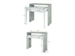 Secretária Billings, Secretária com tampo extensível, Secretária PC com 2 gavetas, 99x36h88 cm, Cimento e Branco*Dmora