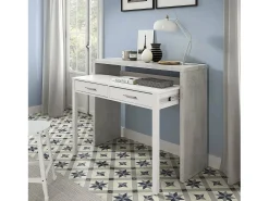 Secretária Billings, Secretária com tampo extensível, Secretária PC com 2 gavetas, 99x36h88 cm, Cimento e Branco*Dmora