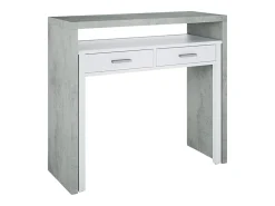 Secretária Billings, Secretária com tampo extensível, Secretária PC com 2 gavetas, 99x36h88 cm, Cimento e Branco*Dmora