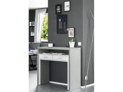 Secretária Billings, Secretária com tampo extensível, Secretária PC com 2 gavetas, 99x36h88 cm, Cimento e Branco*Dmora