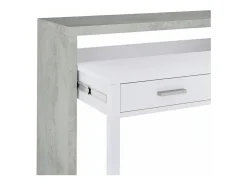 Secretária Billings, Secretária com tampo extensível, Secretária PC com 2 gavetas, 99x36h88 cm, Cimento e Branco*Dmora