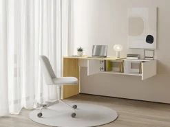 Vente-unique Consola*Secretária consola suspensa com 2 armários cor natural e branco - MOLAWA Natural claro / Branco