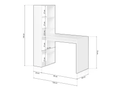 Secretária Cosmic com prateleiras em branco artik antracite 120 x 144 cm*duehome Outlet