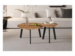Set de 2 mesas de centro TUNIS – Cor madeira de mangueira – MDF & metal – Estilo industrial e harmonioso^Meublorama Online