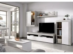 Sistema de parede Beverin, Conjunto modular de sala, Móveis de sala multiposições, 265x42h180 cm, e Cimento*Dmora New