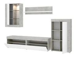 Sistema de parede Beverin, Conjunto modular de sala, Móveis de sala multiposições, 265x42h180 cm, e Cimento*Dmora New