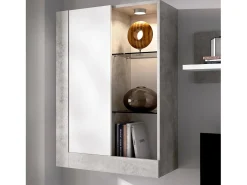 Sistema de parede Beverin, Conjunto modular de sala, Móveis de sala multiposições, 265x42h180 cm, e Cimento*Dmora New