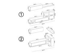 Sistema de parede Daade, Conjunto modular de sala de canto, Móveis de sala multiposições com luz LED, 260x41h180 cm, Carvalho e Branco*Dmora Discount