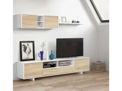 Sistema de parede Dafanti, móvel de sala de TV, composição de conjunto de sala, conjunto de sala com móvel de parede, 260x41h46 cm, brilhante e carvalho^Dmora Discount