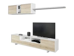 Sistema de parede Dafanti, móvel de sala de TV, composição de conjunto de sala, conjunto de sala com móvel de parede, 260x41h46 cm, brilhante e carvalho^Dmora Discount