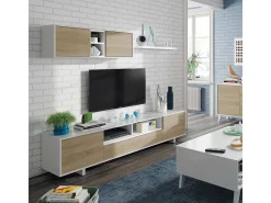 Sistema de parede Dafanti, móvel de sala de TV, composição de conjunto de sala, conjunto de sala com móvel de parede, 260x41h46 cm, brilhante e carvalho^Dmora Discount