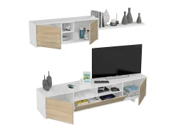Sistema de parede Dafanti, móvel de sala de TV, composição de conjunto de sala, conjunto de sala com móvel de parede, 260x41h46 cm, brilhante e carvalho^Dmora Discount