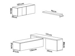 Sistema de parede Dagnell, conjunto modular de sala de canto, móvel de sala de TV multiposições, 201x41h180 cm, e carvalho^Dmora Sale