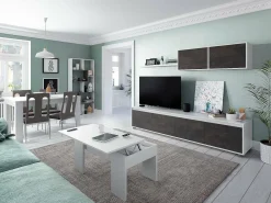Sistema de parede Damatte, móvel de sala de TV, composição de conjunto de sala, conjunto de sala com móvel de parede, 200x41h43 cm, e Ã"xido*Dmora