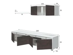 Sistema de parede Damatte, móvel de sala de TV, composição de conjunto de sala, conjunto de sala com móvel de parede, 200x41h43 cm, e Ã"xido*Dmora