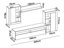 Sistema de parede Dament, Conjunto modular de sala, Móveis de sala multiposições, 265x42h180 cm, e Cimento^Dmora Sale