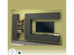 Sistema de parede Danilo, conjunto de sala de TV com 4 portas, móveis de sala multiuso, 100% Fabricado na Itália, 280x30h180 cm, Antracite e Bordo*Dmora Outlet