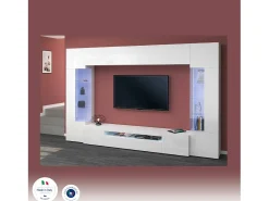 Sale Sistema de parede Dberard, conjunto de sala de TV com 6 portas, móveis de sala multiuso com luz LED, 100% Made in Italy, 290x40h191 cm, brilhante Móvel De Tv