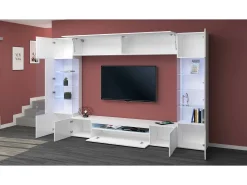 Sale Sistema de parede Dberard, conjunto de sala de TV com 6 portas, móveis de sala multiuso com luz LED, 100% Made in Italy, 290x40h191 cm, brilhante Móvel De Tv