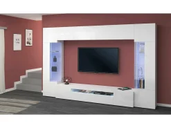 Sale Sistema de parede Dberard, conjunto de sala de TV com 6 portas, móveis de sala multiuso com luz LED, 100% Made in Italy, 290x40h191 cm, brilhante Móvel De Tv
