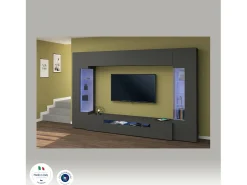 Sistema de parede Dberard, conjunto de sala de TV com 6 portas, móveis de sala multiuso com luz LED, 100% Fabricado na Itália, 290x40h191 cm, Antracite^Dmora Discount