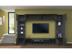 Sistema de parede Dberard, conjunto de sala de TV com 6 portas, móveis de sala multiuso com luz LED, 100% Fabricado na Itália, 290x40h191 cm, Antracite^Dmora Discount