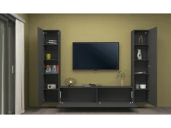 Sistema de parede Ddurmis, conjunto de sala de TV com 3 portas, móveis de sala multiuso, 100% Fabricado na Itália, 260x30h180 cm, Antracite*Dmora Hot