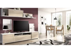 Sistema de parede Dfalcon, móvel de sala de TV, móveis de sala multiuso, 200x41h180 cm, carvalho e branco*Dmora Outlet