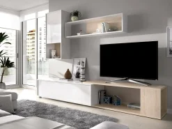 Sistema de parede Dgam, Conjunto modular de sala de canto, Móveis de sala multiposições, 230x41h180 cm, e Carvalho^Dmora Discount
