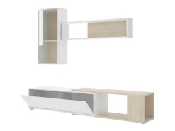 Sistema de parede Dgam, Conjunto modular de sala de canto, Móveis de sala multiposições, 230x41h180 cm, e Carvalho^Dmora Discount