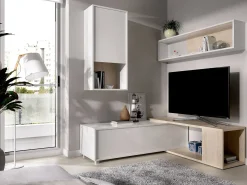 Sistema de parede Dgam, Conjunto modular de sala de canto, Móveis de sala multiposições, 230x41h180 cm, e Carvalho^Dmora Discount