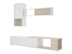 Sistema de parede Dgam, Conjunto modular de sala de canto, Móveis de sala multiposições, 230x41h180 cm, e Carvalho^Dmora Discount