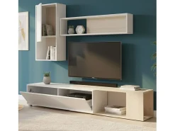 Sistema de parede Dgam, Conjunto modular de sala de canto, Móveis de sala multiposições, 230x41h180 cm, e Carvalho^Dmora Discount