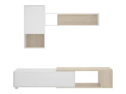 Sistema de parede Dgam, Conjunto modular de sala de canto, Móveis de sala multiposições, 230x41h180 cm, e Carvalho^Dmora Discount