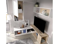 Sistema de parede Dgam, Conjunto modular de sala de canto, Móveis de sala multiposições, 230x41h180 cm, e Carvalho^Dmora Discount