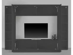 Sistema de parede Dgirm, conjunto de sala de TV com 4 portas, móveis de sala multiuso, 100% Fabricado na Itália, 260x30h180 cm, Antracite*Dmora Clearance