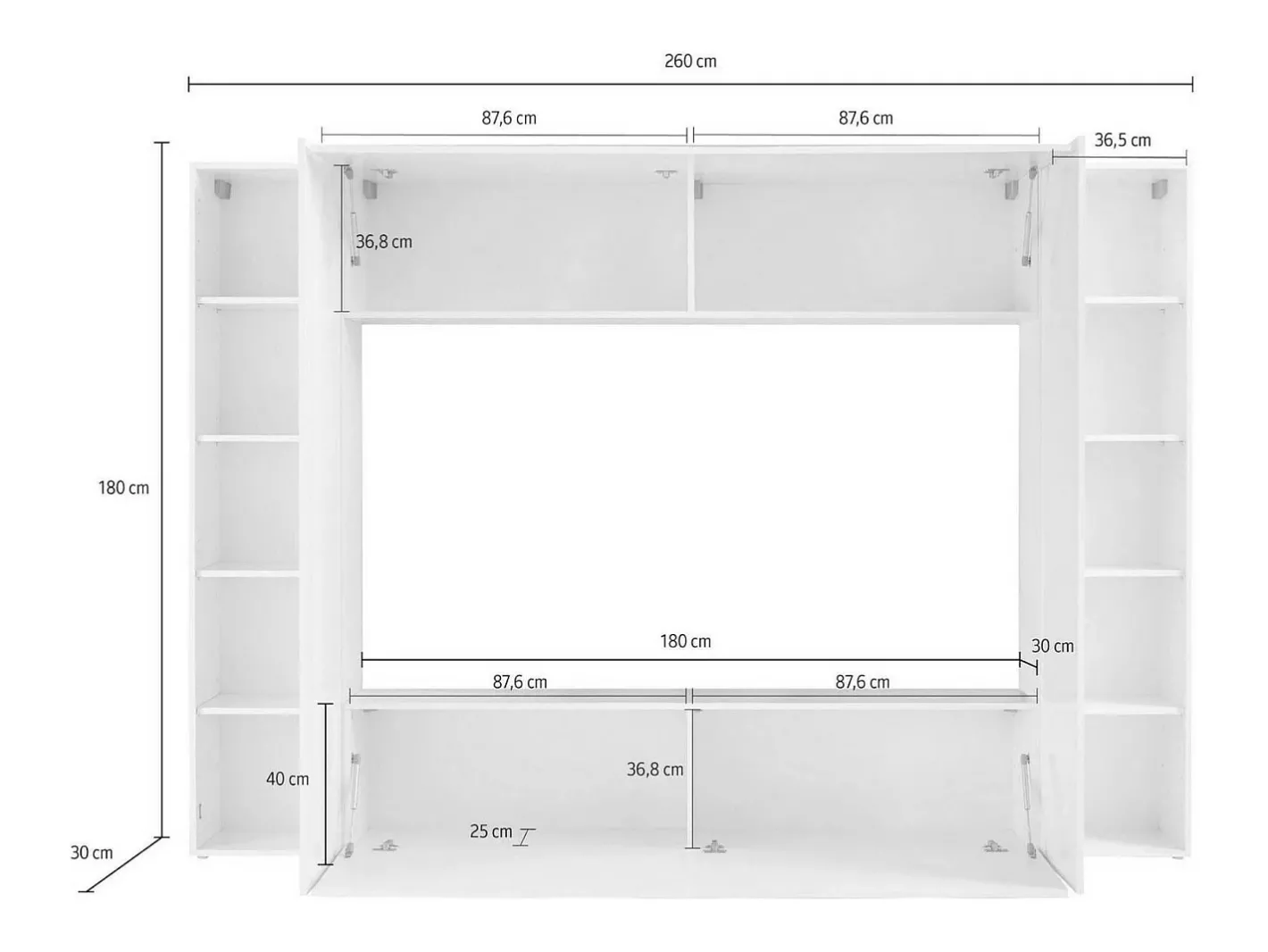 Sistema de parede Dgirm, conjunto de sala de TV com 4 portas, móveis de sala multiuso, 100% Fabricado na Itália, 260x30h180 cm, Antracite*Dmora Clearance