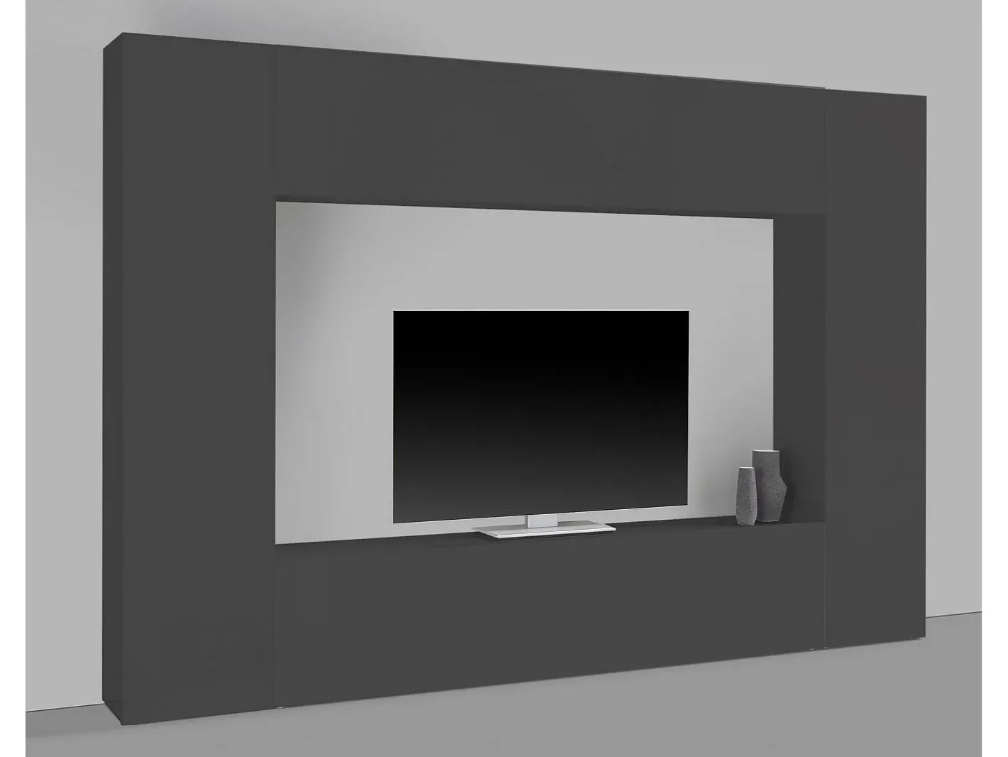 Sistema de parede Dgirm, conjunto de sala de TV com 4 portas, móveis de sala multiuso, 100% Fabricado na Itália, 260x30h180 cm, Antracite*Dmora Clearance