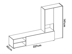 Sistema de parede Dhughe, Composição da sala, Mobiliário multiusos para sala, Móvel de TV, 227x40 h141 cm, e Carvalho*Dmora Discount
