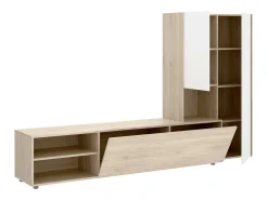 Sistema de parede Dhughe, Composição da sala, Mobiliário multiusos para sala, Móvel de TV, 227x40 h141 cm, e Carvalho*Dmora Discount