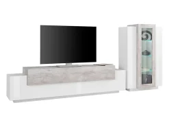 Sistema de parede Djazir, conjunto de sala de TV, móveis de sala multiuso, 100% fabricado na Itália, 280x45h121 cm, brilhante e concreto*Dmora Clearance