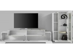 Sistema de parede Djazir, conjunto de sala de TV, móveis de sala multiuso, 100% fabricado na Itália, 280x45h121 cm, brilhante e concreto*Dmora Clearance