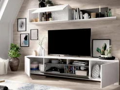 Sistema de parede Gruf, móvel de sala de TV, mobiliário de sala multiuso, 200x41h180 cm, Branco e Antracite^Dmora