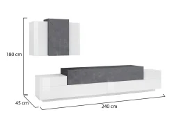 Sale Sistema de parede Ruben, conjunto de sala de TV, móveis de sala multiuso, 100% fabricado na Itália, 240x45h180 cm, brilhante e ardósia Móvel De Tv
