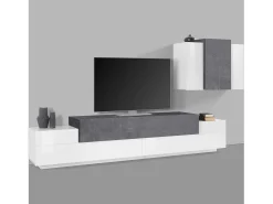 Sale Sistema de parede Ruben, conjunto de sala de TV, móveis de sala multiuso, 100% fabricado na Itália, 240x45h180 cm, brilhante e ardósia Móvel De Tv