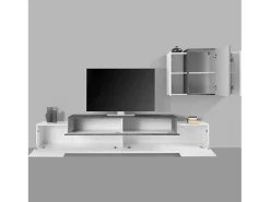 Sale Sistema de parede Ruben, conjunto de sala de TV, móveis de sala multiuso, 100% fabricado na Itália, 240x45h180 cm, brilhante e ardósia Móvel De Tv