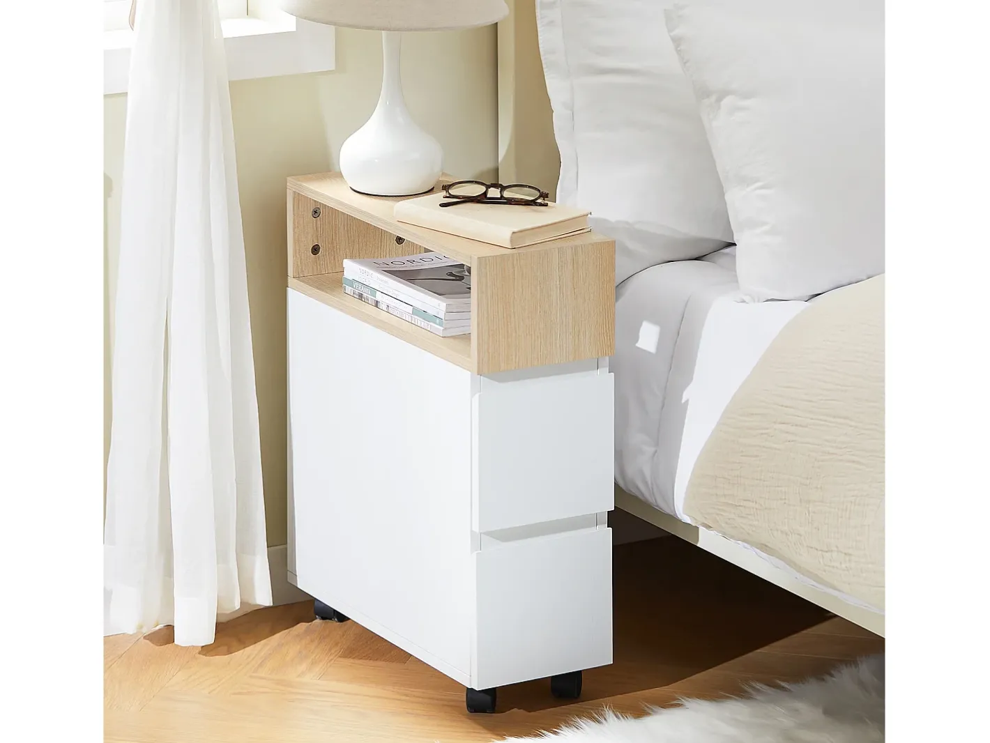 Sobuy Mesa De Apoio*armário baixo, Armário com rodas, armário multifuncional FBT155-WN Branco