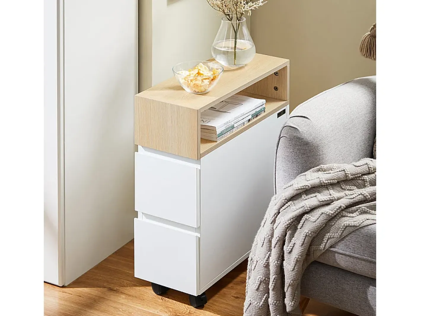 Sobuy Mesa De Apoio*armário baixo, Armário com rodas, armário multifuncional FBT155-WN Branco