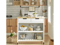 Sobuy Móvel De Arrumação*armário de cozinha, carrinho de cozinha, carrinho de cozinha com rodas FKW74-WN Branco